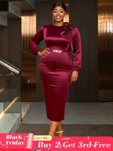 AOMEIDRESS Elegant Party Wedding Dress with 3D Flower Rhinestone Belt Wine / S