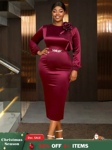 AOMEIDRESS Elegant Party Wedding Dress with 3D Flower Rhinestone Belt Wine / S