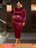 AOMEIDRESS Elegant Party Wedding Dress with 3D Flower Rhinestone Belt Wine / S