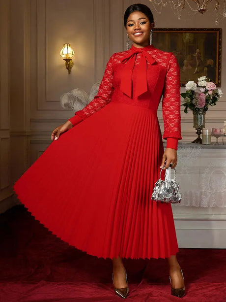 AOMEIDRESS Elegant Party Wedding Dress with Bow A Line Pleated Lace