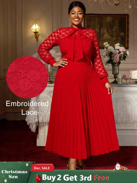 AOMEIDRESS Elegant Party Wedding Dress with Bow A Line Pleated Lace Red / S