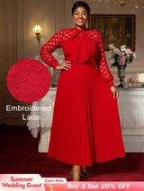 AOMEIDRESS Elegant Party Wedding Dress with Bow A Line Pleated Lace Red / S