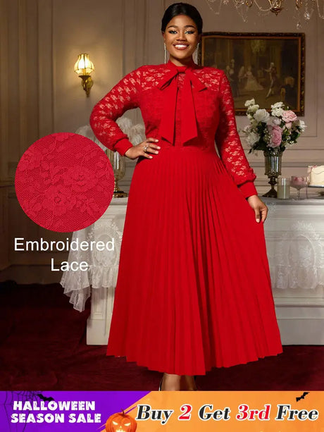 AOMEIDRESS Elegant Party Wedding Dress with Bow A Line Pleated Lace Red / S