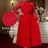 AOMEIDRESS Elegant Party Wedding Dress with Bow A Line Pleated Lace Red / S
