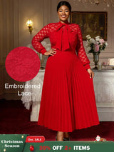 AOMEIDRESS Elegant Party Wedding Dress with Bow A Line Pleated Lace Red / S