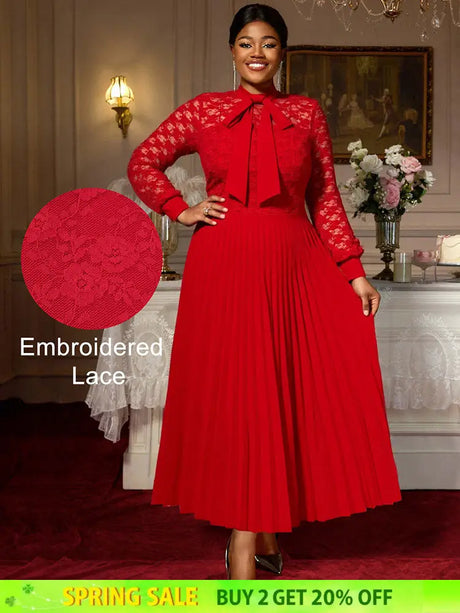 AOMEIDRESS Elegant Party Wedding Dress with Bow A Line Pleated Lace Red / S