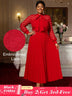 AOMEIDRESS Elegant Party Wedding Dress with Bow A Line Pleated Lace Red / S