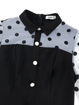 AOMEIDRESS Elegant Pencil Dress Dot Sheer Puff Sleeve Button Gowns