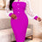 AOMEIDRESS Elegant Pencil Dress Dot Sheer Puff Sleeve Button Gowns - Rose / S