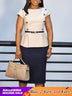 AOMEIDRESS Elegant Pencil Dress O Neck Short Sleeve Peplum Belly Cover APRICOT / S