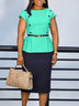 AOMEIDRESS Elegant Pencil Dress O Neck Short Sleeve Peplum Belly Cover Green / S
