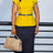 AOMEIDRESS Elegant Pencil Dress O Neck Short Sleeve Peplum Belly Cover Yellow / S