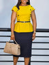 AOMEIDRESS Elegant Pencil Dress O Neck Short Sleeve Peplum Belly Cover Yellow / S