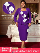 AOMEIDRESS Elegant Peplum Dress With 3D Flower for Party Wedding DarkPurple / S