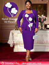 AOMEIDRESS Elegant Peplum Dress With 3D Flower for Party Wedding DarkPurple / S