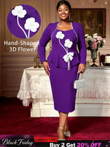 AOMEIDRESS Elegant Peplum Dress With 3D Flower for Party Wedding DarkPurple / S
