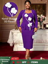 AOMEIDRESS Elegant Peplum Dress With 3D Flower for Party Wedding DarkPurple / S