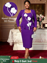 AOMEIDRESS Elegant Peplum Dress With 3D Flower for Party Wedding DarkPurple / S