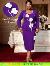 AOMEIDRESS Elegant Peplum Dress With 3D Flower for Party Wedding DarkPurple / S