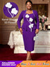 AOMEIDRESS Elegant Peplum Dress With 3D Flower for Party Wedding DarkPurple / S
