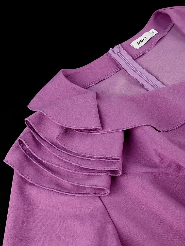 AOMEIDRESS Elegant Peplum Dress with Long Sleeve for Church Office