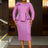 AOMEIDRESS Elegant Peplum Dress with Long Sleeve for Church Office Purple / S