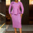 AOMEIDRESS Elegant Peplum Dress with Long Sleeve for Church Office Purple / S