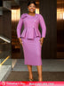 AOMEIDRESS Elegant Peplum Dress with Long Sleeve for Church Office Purple / S