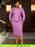 AOMEIDRESS Elegant Peplum Dress with Long Sleeve for Church Office Purple / S