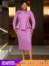 AOMEIDRESS Elegant Peplum Dress with Long Sleeve for Church Office Purple / S