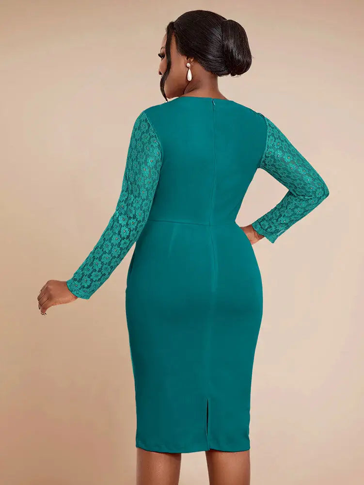 AOMEIDRESS Elegant Peplum Lace Dress with Beading for Church Office