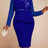 AOMEIDRESS Elegant Peplum Lace Dress with Beading for Church Office Blue / S
