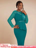 AOMEIDRESS Elegant Peplum Lace Dress with Beading for Church Office Green / S