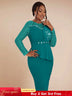 AOMEIDRESS Elegant Peplum Lace Dress with Beading for Church Office Green / S