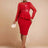 AOMEIDRESS Elegant Peplum Lace Dress with Beading for Church Office Red / S