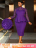 AOMEIDRESS Elegant Peplum Lace Dress with Long Sleeve for Party Church DP / S