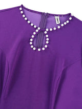 AOMEIDRESS Elegant Peplum Midi Dress with Beading for Party Church