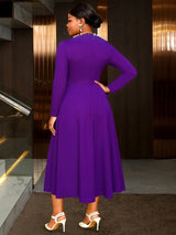 AOMEIDRESS Elegant Peplum Midi Dress with Beading for Party Church