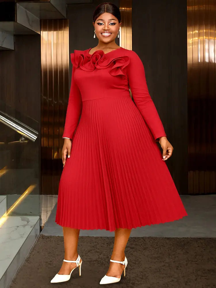 AOMEIDRESS Elegant Peplum Pleated Dress for Party Wedding Christmas