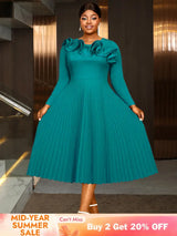AOMEIDRESS Elegant Peplum Pleated Dress for Party Wedding Christmas LakeGreen / S