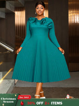 AOMEIDRESS Elegant Peplum Pleated Dress for Party Wedding Christmas LakeGreen / S