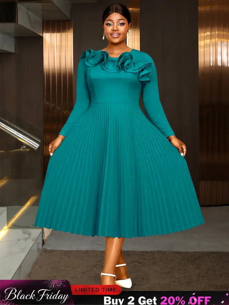 AOMEIDRESS Elegant Peplum Pleated Dress for Party Wedding Christmas LakeGreen / S