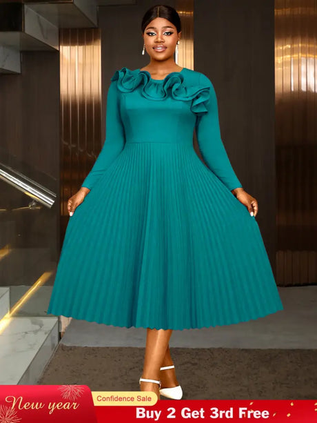 AOMEIDRESS Elegant Peplum Pleated Dress for Party Wedding Christmas LakeGreen / S