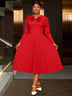 AOMEIDRESS Elegant Peplum Pleated Dress for Party Wedding Christmas Red / S