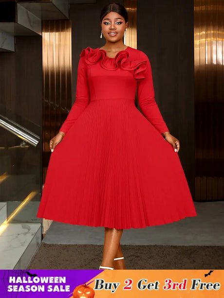 AOMEIDRESS Elegant Peplum Pleated Dress for Party Wedding Christmas Red / S