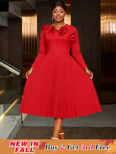 AOMEIDRESS Elegant Peplum Pleated Dress for Party Wedding Christmas Red / S