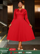 AOMEIDRESS Elegant Peplum Pleated Dress for Party Wedding Christmas Red / S