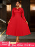 AOMEIDRESS Elegant Peplum Pleated Dress for Party Wedding Christmas Red / S