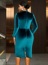 AOMEIDRESS Elegant Peplum Velvet Dress with Feather for Party Church