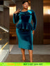 AOMEIDRESS Elegant Peplum Velvet Dress with Feather for Party Church PeacockBlue / S